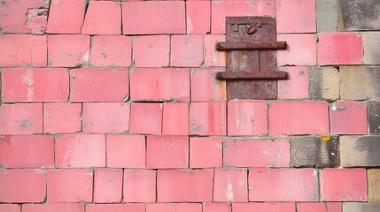Rustic Pink Brick Wall Texture with Rusty Metal Plate