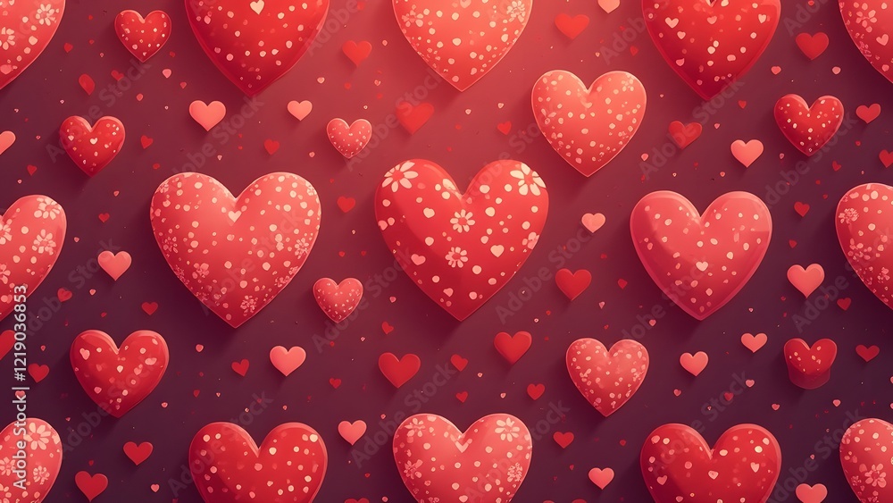 Poster valentine's day background with red hearts. 3d rendering. generated by ai