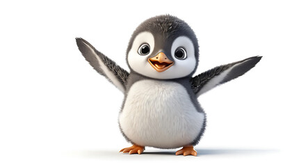 Adorable Baby Penguin Cartoon 3D Render