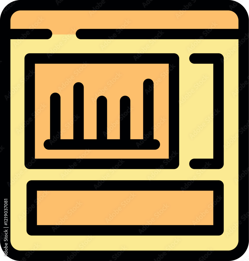 Poster simple icon of a website page displaying a bar graph and a search bar, representing online data anal