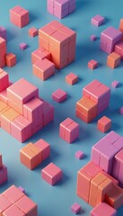 Fototapeta premium A playful arrangement of pink and purple geometric blocks creates a dynamic and engaging visual experience. The contrasting colors and varying sizes evoke a sense of creativity and fun, inviting