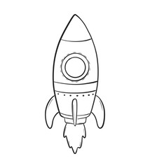 Simple Line Drawing of a Cute Children Rocket for Coloring and Design Projects