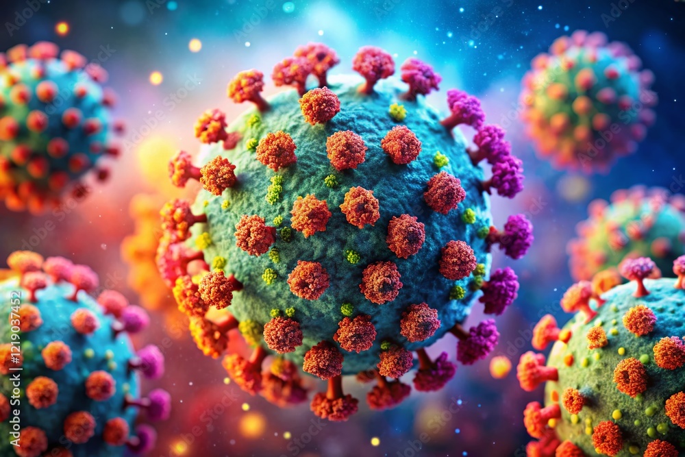 Poster microscopic aerial view: coronavirus particle structure & function