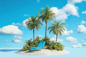 Fototapeta premium Tropical Island Paradise with Turquoise Lounger