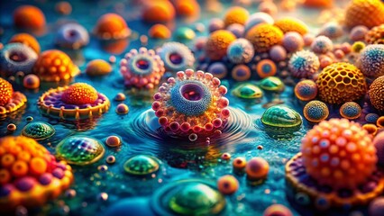 Microscopic Aquatic Life: Tilt-Shift Close-up of Water Cells