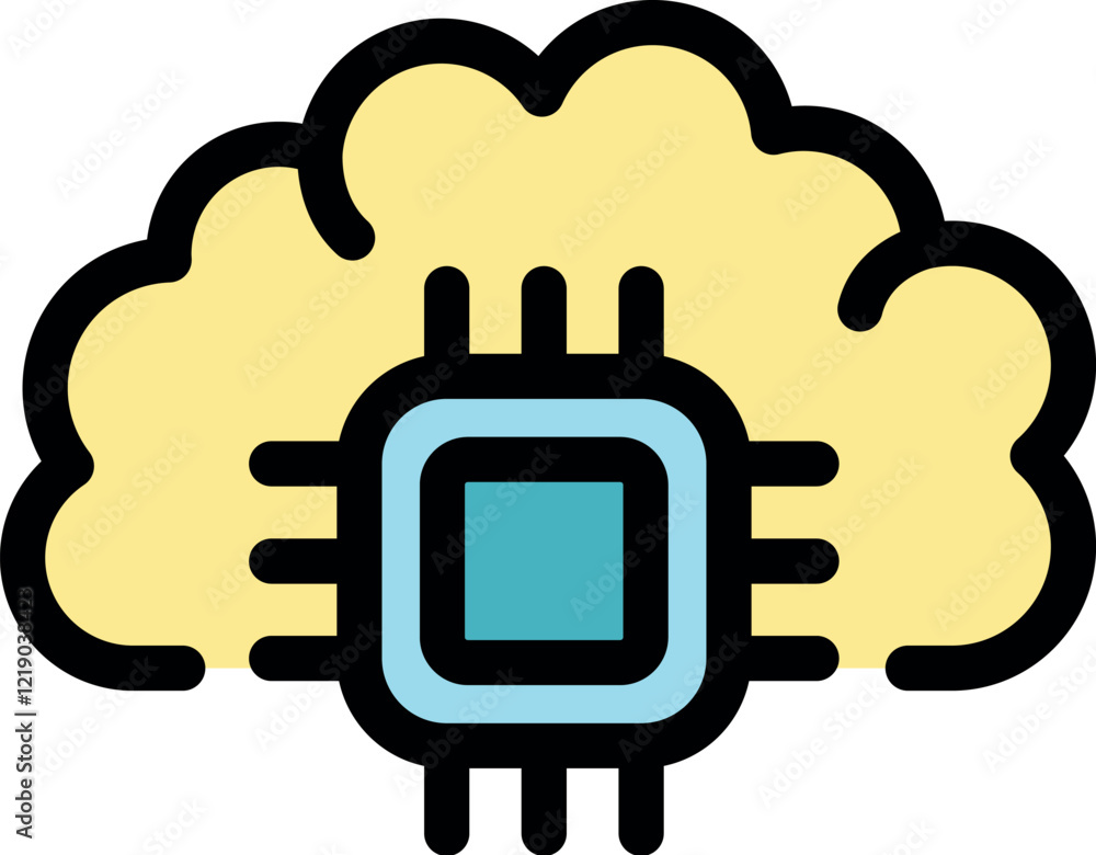 Poster microchip merging with cloud, symbolizing the integration of artificial intelligence and cloud compu