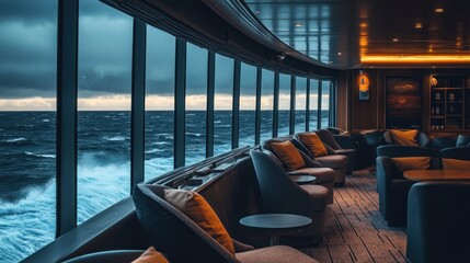 Ocean View Lounge: Stormy Seascape from a Luxurious Cruise Ship