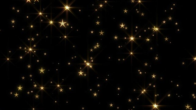 Beautiful luxury large golden star particles sparkling in the space galaxy. light ray glowing. isolated alpha channel. radiant shimmering light. Digital Art, Modern background, motion design, LED, 4K
