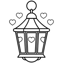 Modern Line Art of Lantern with Hearts