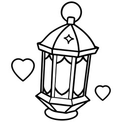 Modern Line Art of Lantern with Hearts