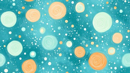 Abstract teal swirls and dots background pattern; design, textile, website