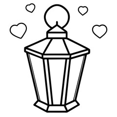 Modern Line Art of Lantern with Hearts