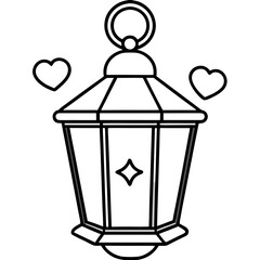 Modern Line Art of Lantern with Hearts