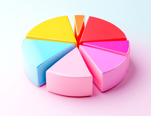 Obraz premium pie chart with colorful sections on a white background, isolated on a pastel background