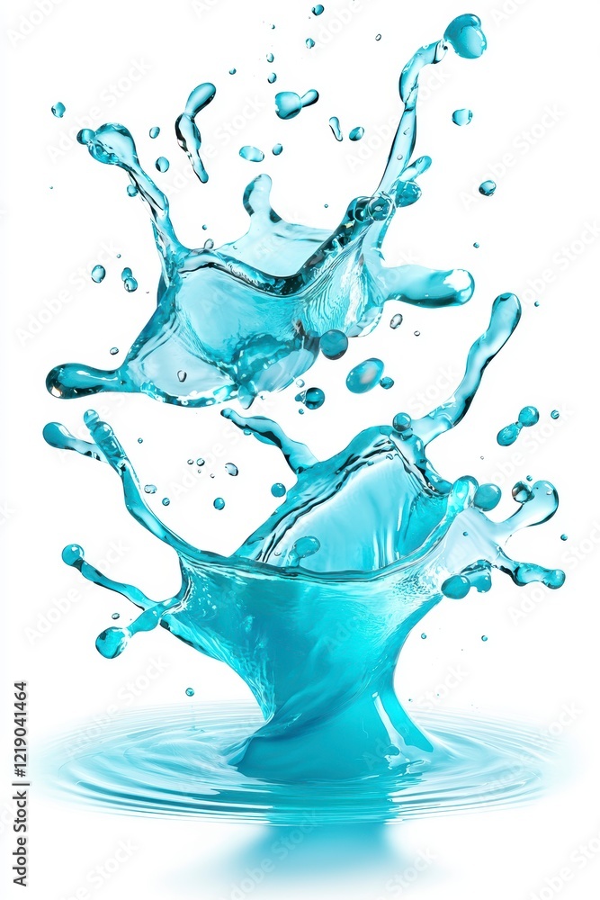Poster dynamic water splash action studio setting abstract photography vibrant blue colors close-up view fl