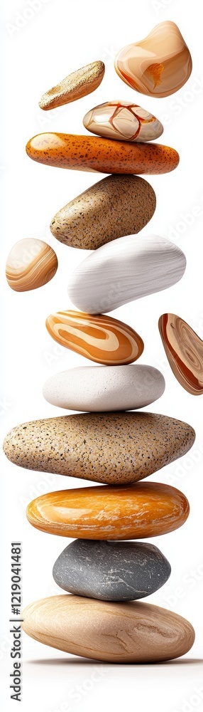 Poster balancing colorful pebbles studio setting product photography minimalist background top-down view vi