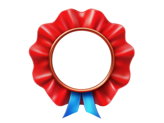Red Award Seal Badge Circular Frame Ribbon Winner Success Symbol with Golden Accents, Distinctive Emblem of Achievement, Isolated on Transparent Background, Ai Generated Images