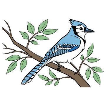 Blue jay bird colorful illustration vector art style on transparent background