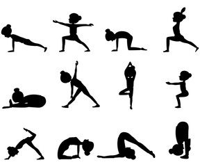 Woman meditation yoga poses lifestyle silhouette