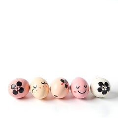 Colorful eggs with floral patterns displayed on a clean background.