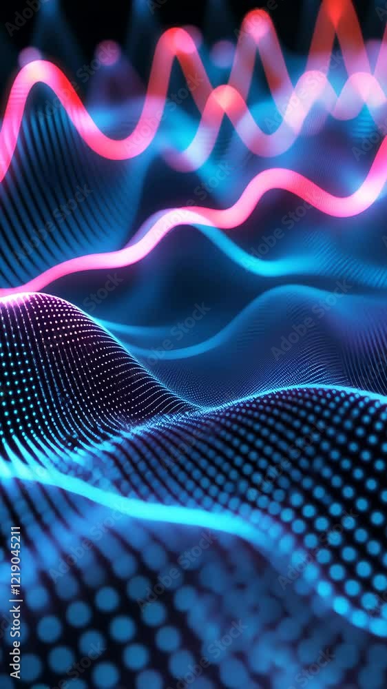 Poster colorful digital wave patterns with blue and pink hues create a mesmerizing visual representation of