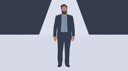 Fototapeta premium Minimalist Man with Beard in Dark Grey Suit on White Background