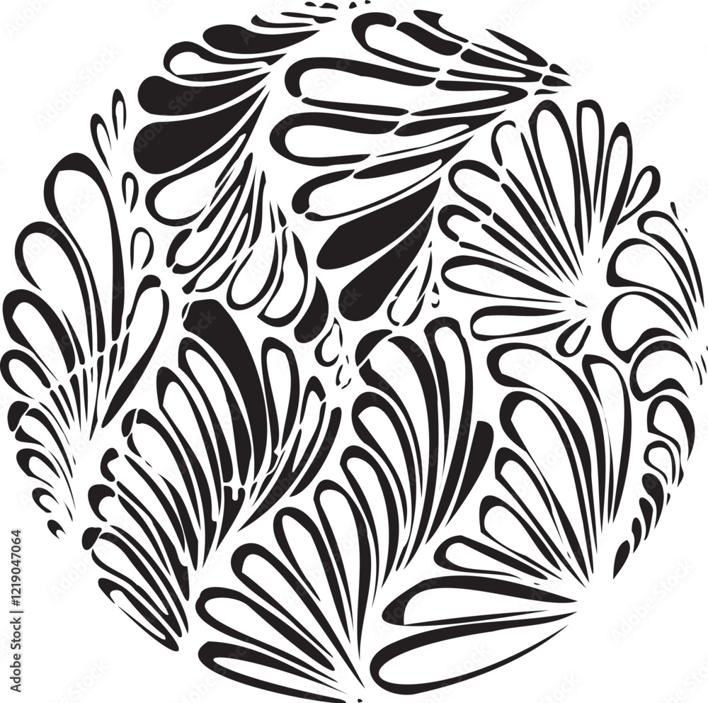 Poster black and white circular floral pattern. monochrome texture composed of irregular graphic elements. 