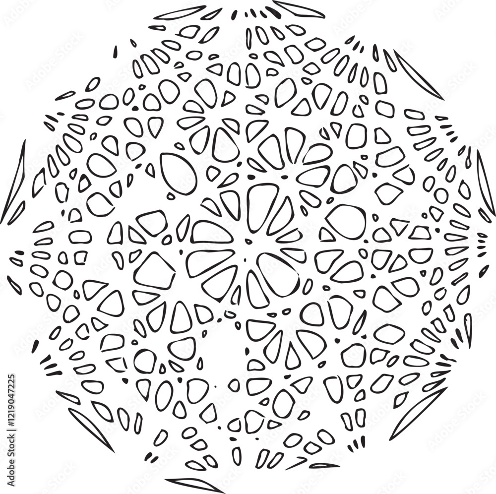 Poster circular black and white pattern. polygon texture composed of irregular geometric elements. distress