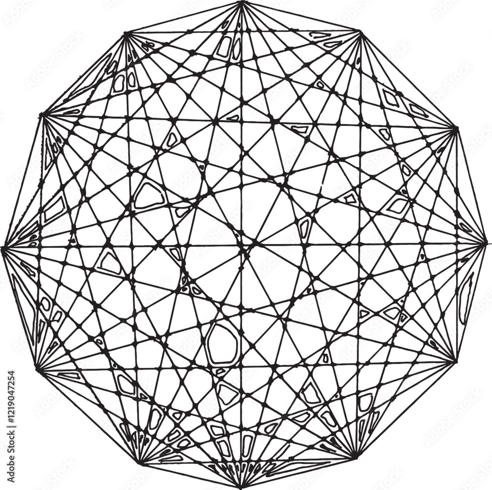 Poster circular black and white pattern. polygon texture composed of irregular geometric elements. distress