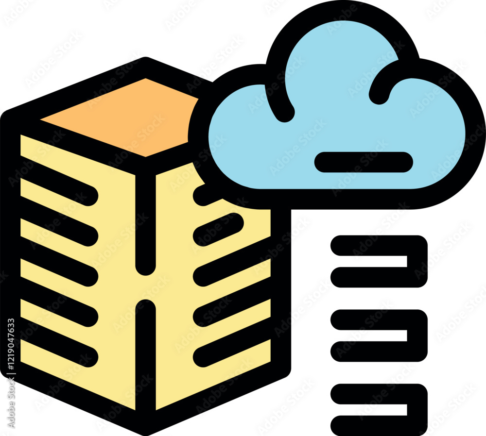 Poster server building receiving data from cloud computing, symbolizing efficient data management in a mode