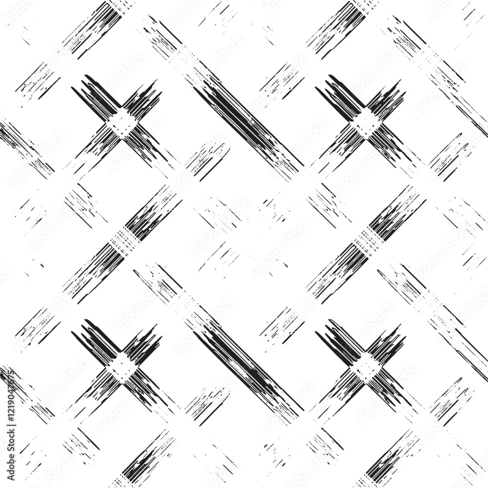 Poster black and white tileable pattern. grunge worn damask pattern design. distressed fabric texture. over