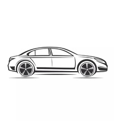 Simple vector logo of car, no color, white background, simple design, minimalistic, single-line drawing, thick lines. -