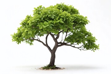 Miniature Green Geometric Tree, Tilt-Shift, Isolated White Background