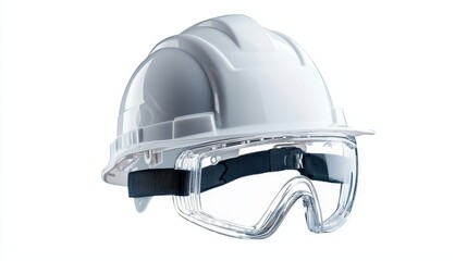 Naklejka premium A close-up of a hard hat and safety goggles on a white isolated background