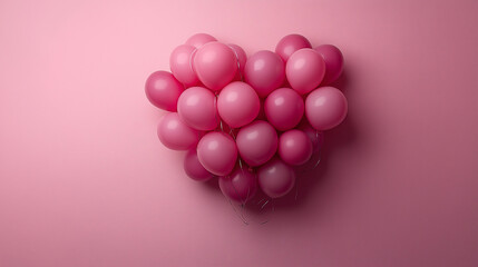 A heart made of pink balloons on a pink backdrop, symbolizing love. It is a creative and artistic representation perfect for events and gestures