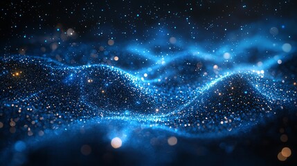 Blue particle wave abstract background; digital art for tech websites