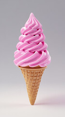Delicious pink ice cream cone with crispy waffle cone, perfect for summer treats
