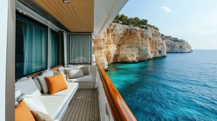 Fototapeta premium Luxury Yacht Balcony Overlooking Mediterranean Sea