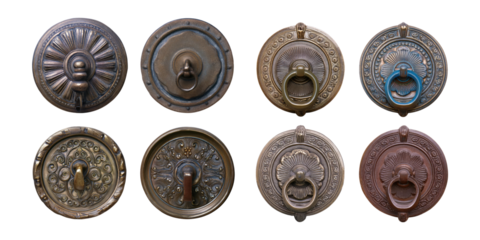 Antique Door Knobs and Knockers Collection, PNG collection, set bundle, isolate on transparent or white background