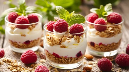 Delicious Raspberry Yogurt Parfait with Granola- Creamy Layers of Goodness