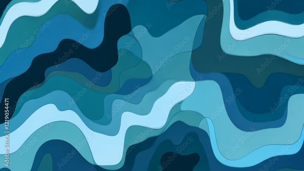 Poster colorful abstract shapes create a wave-like pattern in shades of blue on a smooth background