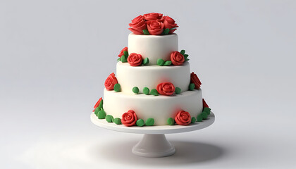 Elegant Three-Tier Wedding Cake with Red Roses