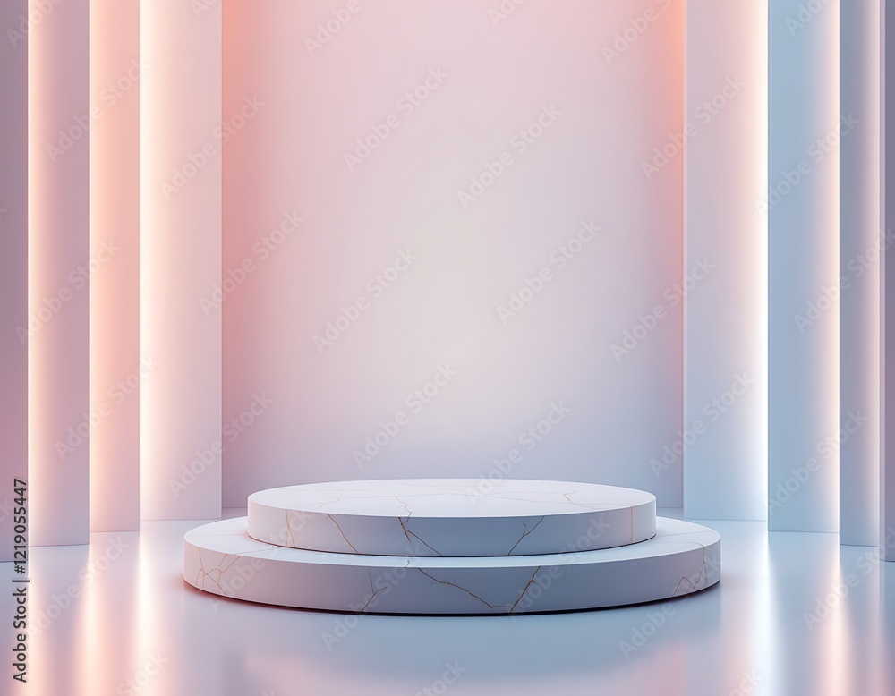 Poster elegant marble product display platform with soft lighting