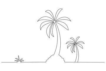 Palm tree one line drawing of isolated continuous outline vector illustration