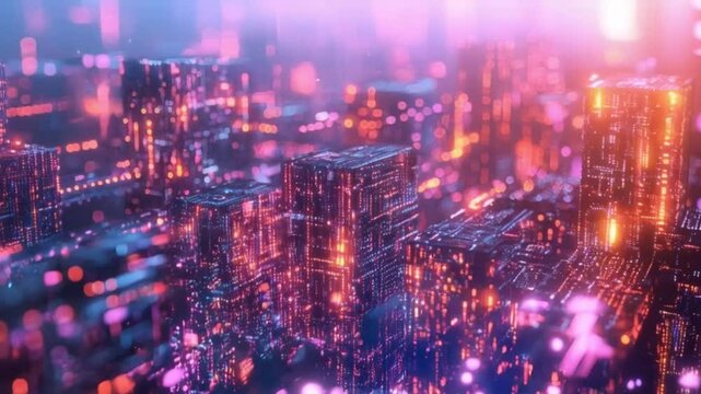 Blockchain Chains and Data Streams in a Digital Grid &ndash; High-Contrast 3D Representation