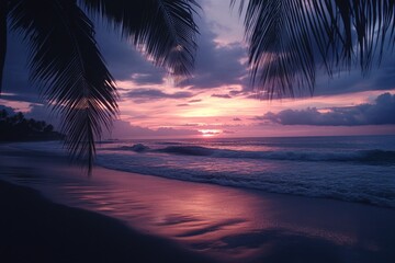 Fototapeta premium Beach sunset with palm trees