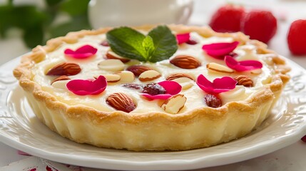 Delicious Almond and Rose Cream Tart Pastry Dessert