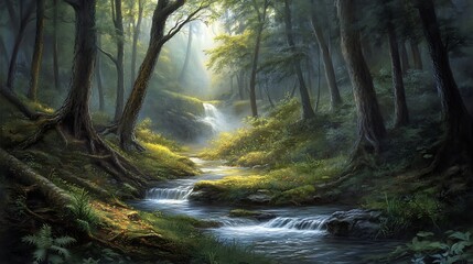 Obraz premium A Secluded Spot Amidst Majestic Mountain Landscapes: Nature's Retreat for Peace and Solitude.