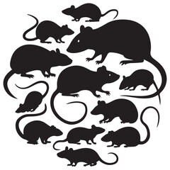 Rodent rat silhouette vector set