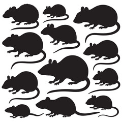 Rodent rat silhouette vector set